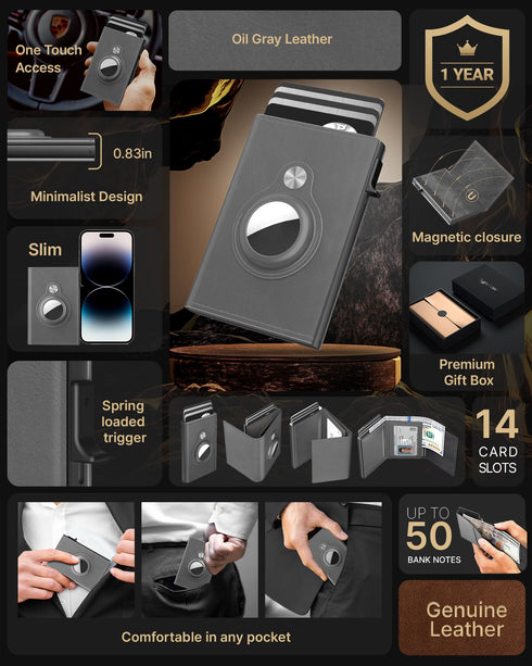 Typecase Mens Wallet Card Holder for Tracker: Leather Smart Wallet for Men Compatible with Apple Tracker, RFID Blocking, Slim, Minimalist - 9-14 Card Capacity | ID Window | Cash Slot